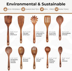 Wooden Spoons for Cooking, 10 Pcs Teak Wood Utensil Set for Nonstick | Durable, Heat Resistant & Food-Safe with Ergonomic Handles – Woodenhouse Kitchen Cookware