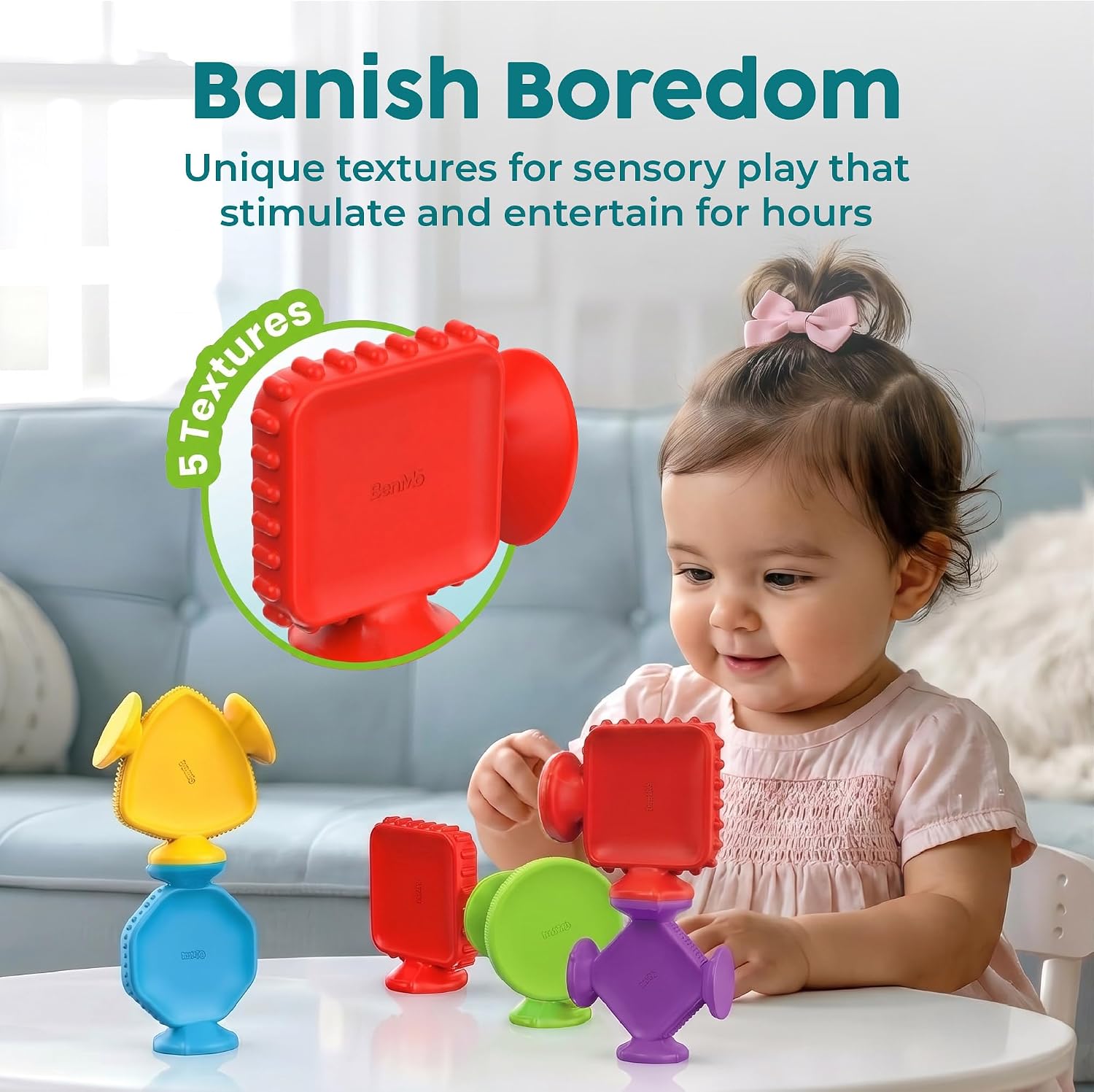 BUNMO Bath Toys for Toddlers - Connect, Build, Create - Suction Bathtub Toys - Hours of Fun & Creativity - Fine Motor Skills - Stimulating Sensory Toys - Babies Ages 1+ 2, 3 - Extra Large 10 Pack