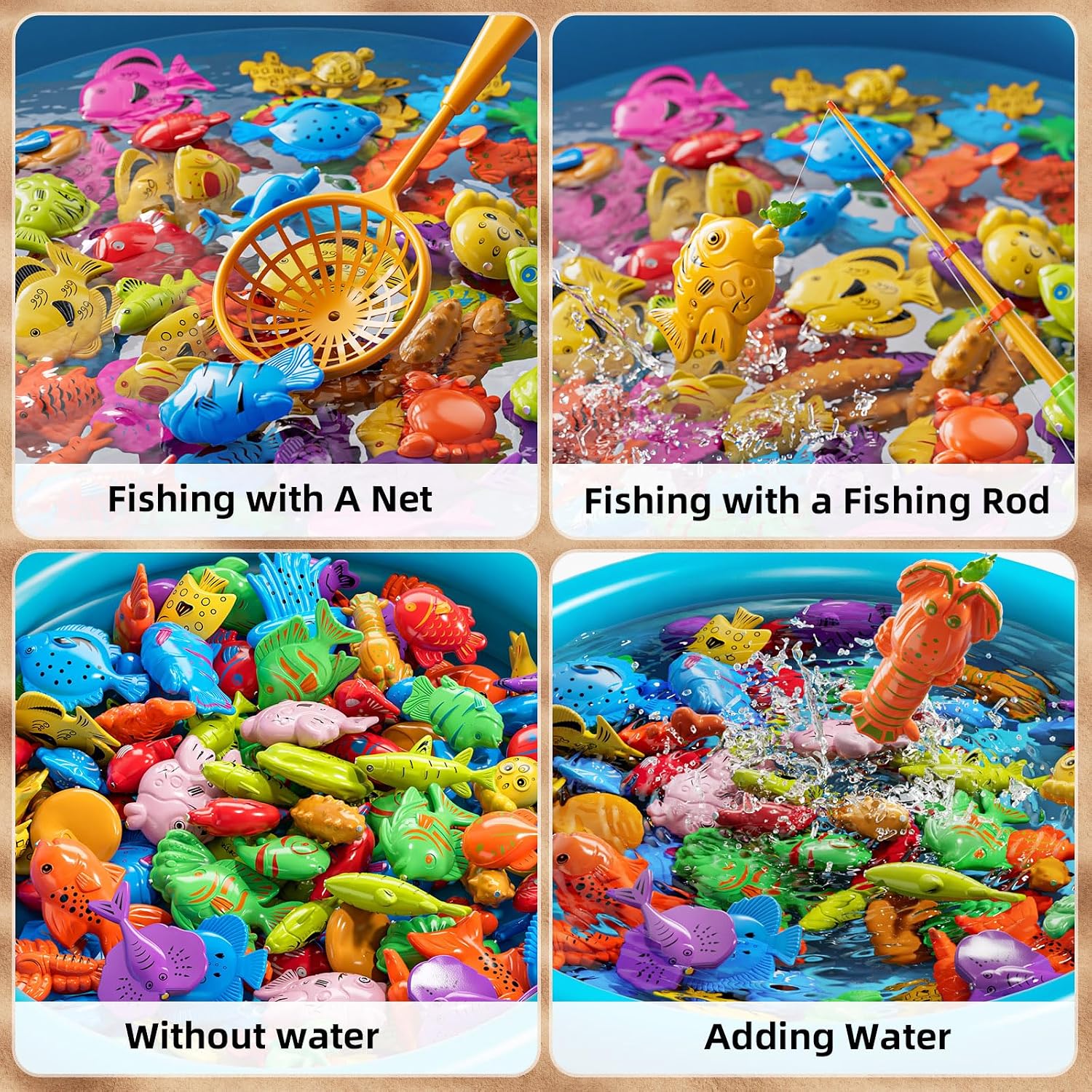 NIPLOOOW Pool Fishing Toys Games, Water Table Bathtub Toy with Inflatable Pool Pole Rod Net Plastic Floating Fish, Birthday Gifts for Kids Age 3 4 5 6 Year Old,Kids Outdoor Toys
