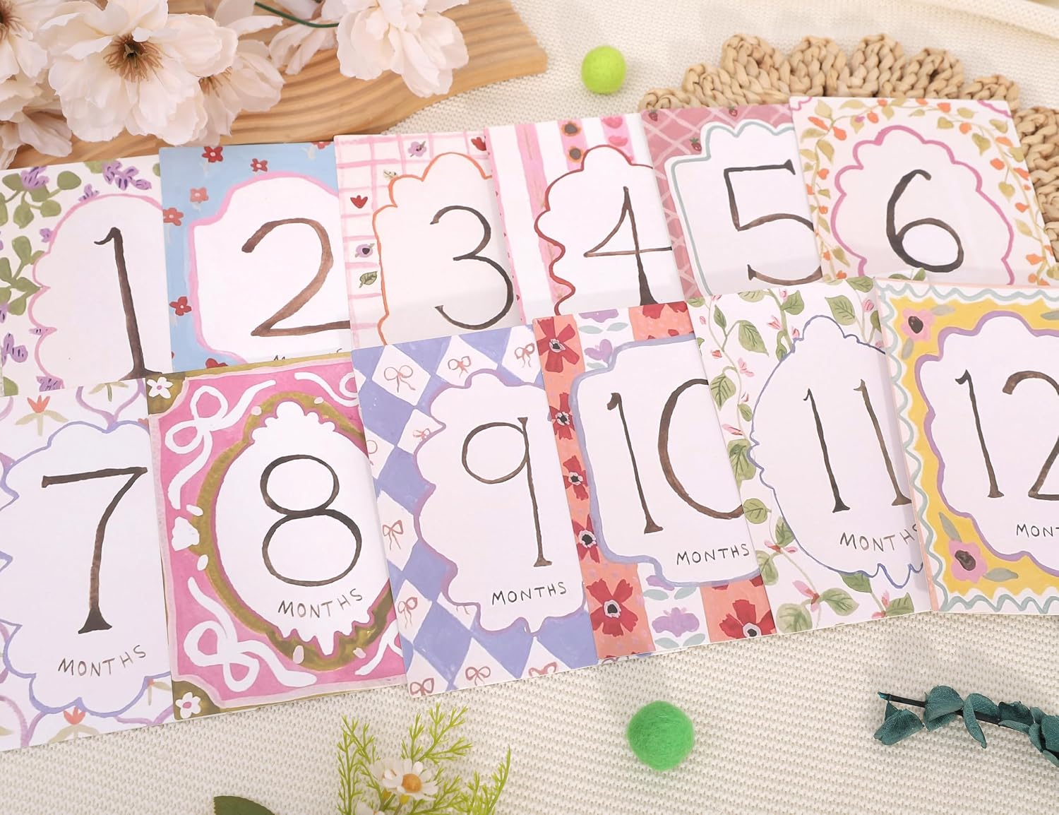 Baby Boy/Girl Monthly Milestone Cards,First Holiday,1st Year Month Photo | First Holiday Cards Baby Shower Newborn Photo Prop