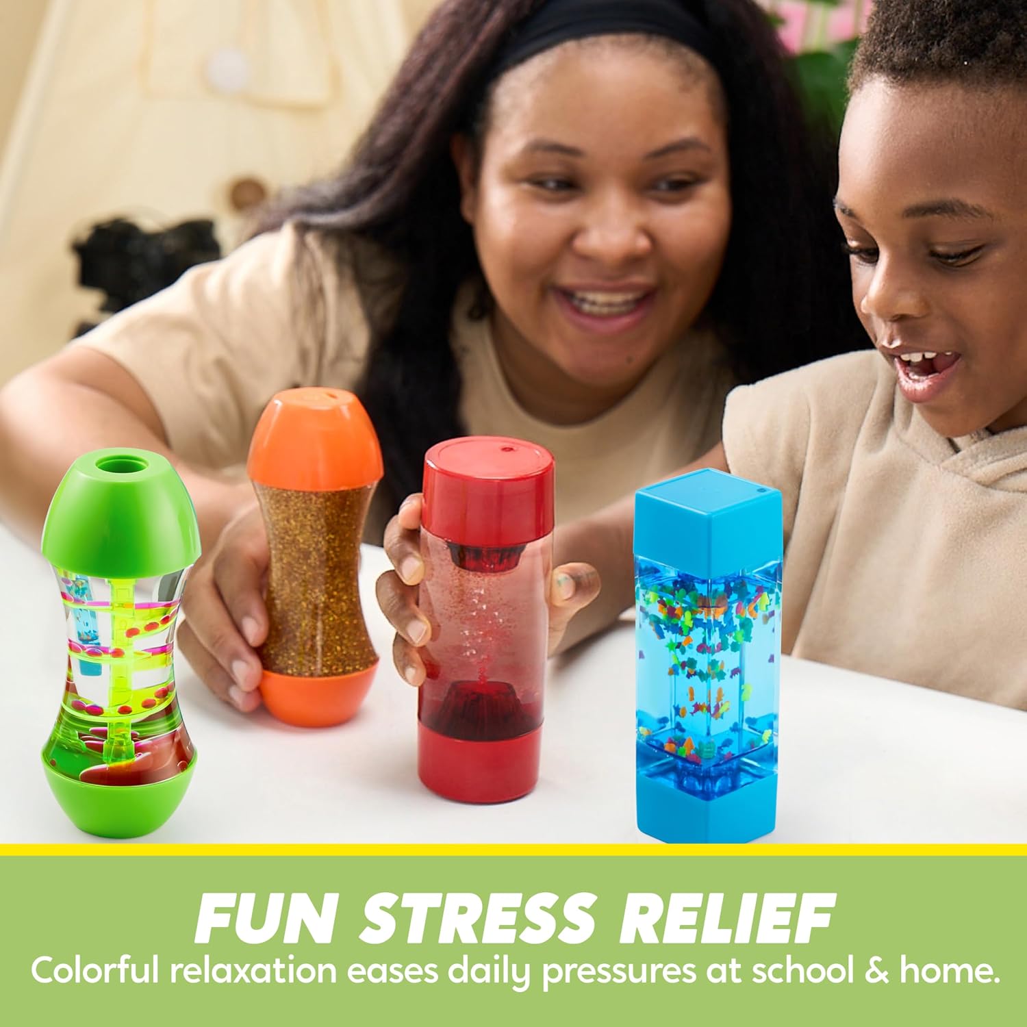 JOYIN 4-Pack Fidget Tubes for Kids, Sensory Tubes, Stress Relief Toy, Speech Therapy, Calming Toys for Children with Autism, Calm Down Corner Classroom Supplies, Back to School Gifts for Students