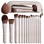 Travel Makeup Brush Set with Case & Sponge for Foundation Powder Blush 14 | Soft Synthetic Brush Kit for Women Beginners & Travelers & Eyeshadow