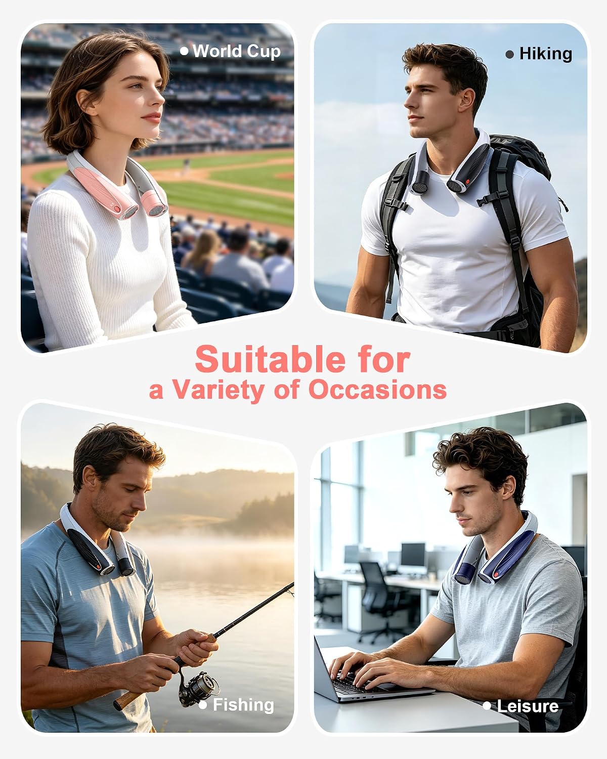 Portable Neck Fan, Max 20H, Rechargeable Personal Fan with 6000mAh Battery, 360° Cooling, 6 Speeds Hands-Free Wearable Fan, Gifts for Men, Women, Travel, World Cup, Outdoor