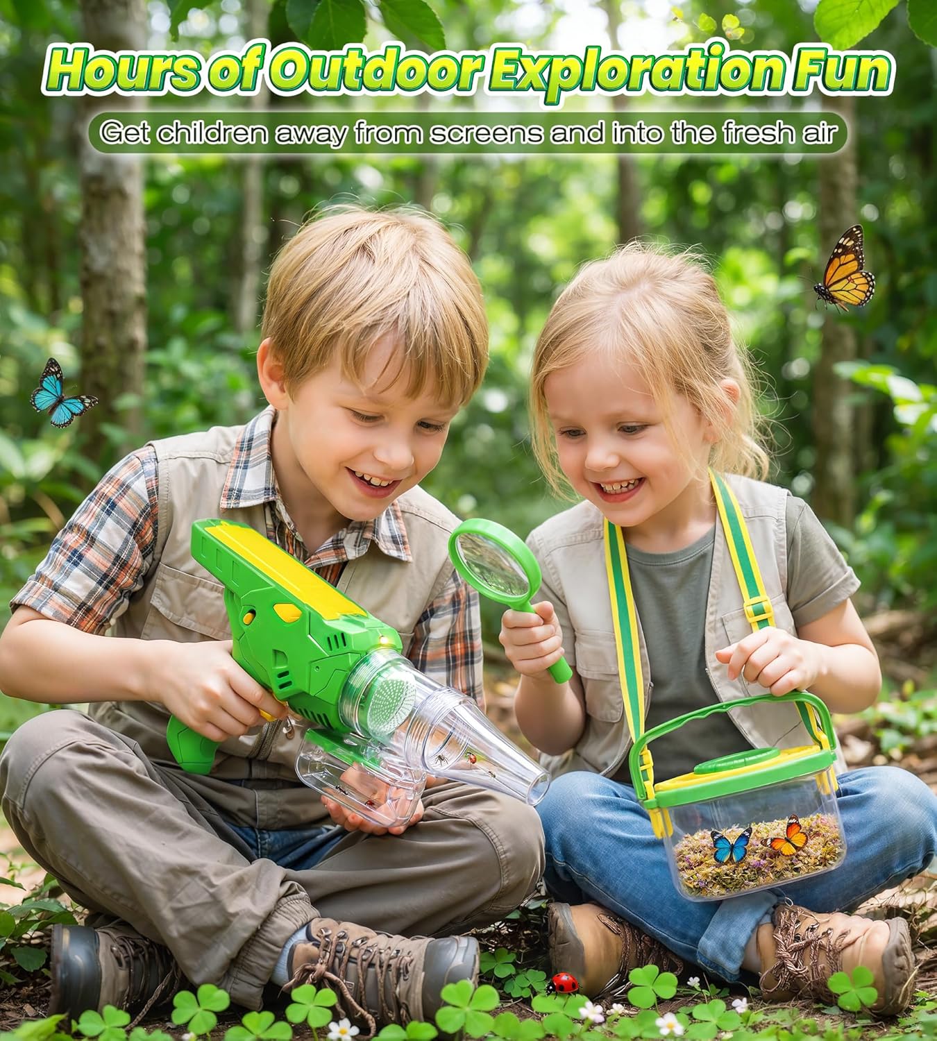 Bug Catcher for Kids Age 3-12, Bug Vacuum Catching Kit with Bug Collector | Butterfly Net Magnifying Glass Bugs Grabber Insect Catcher Tweezers, Outdoor Explorer Toys Gift for Kids