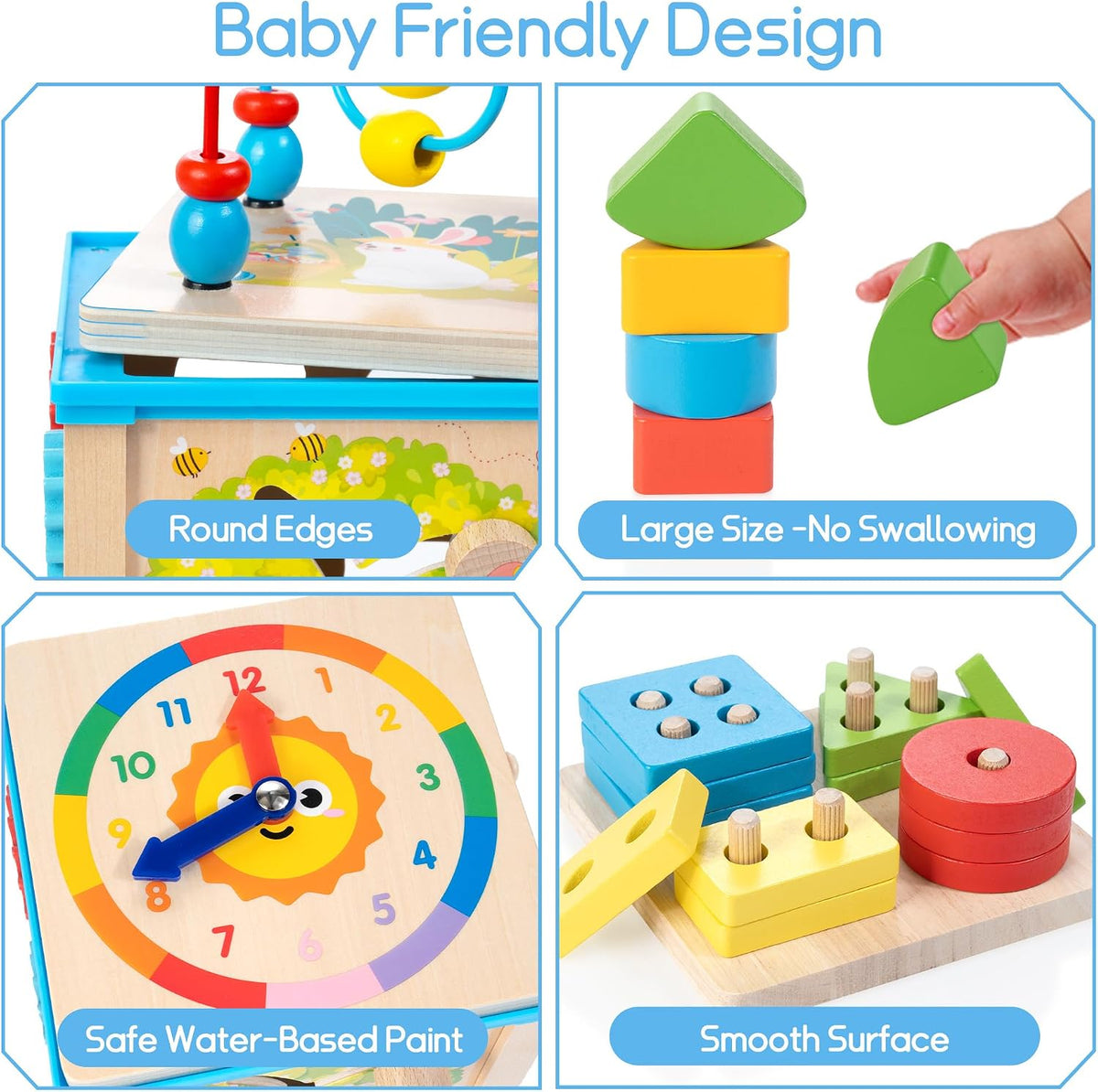 WOODMAM Wooden 7-in-1 Activity Cube, Montessori Toys for 1 2 Year Old | Baby Educational Developmental Toys, One Year Old Boy Girl Birthday Gifts, Bead Maze, Xylophone, Sorting & Stacking Board