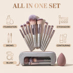 Travel Makeup Brush Set with Case & Sponge for Foundation Powder Blush 14 | Soft Synthetic Brush Kit for Women Beginners & Travelers & Eyeshadow