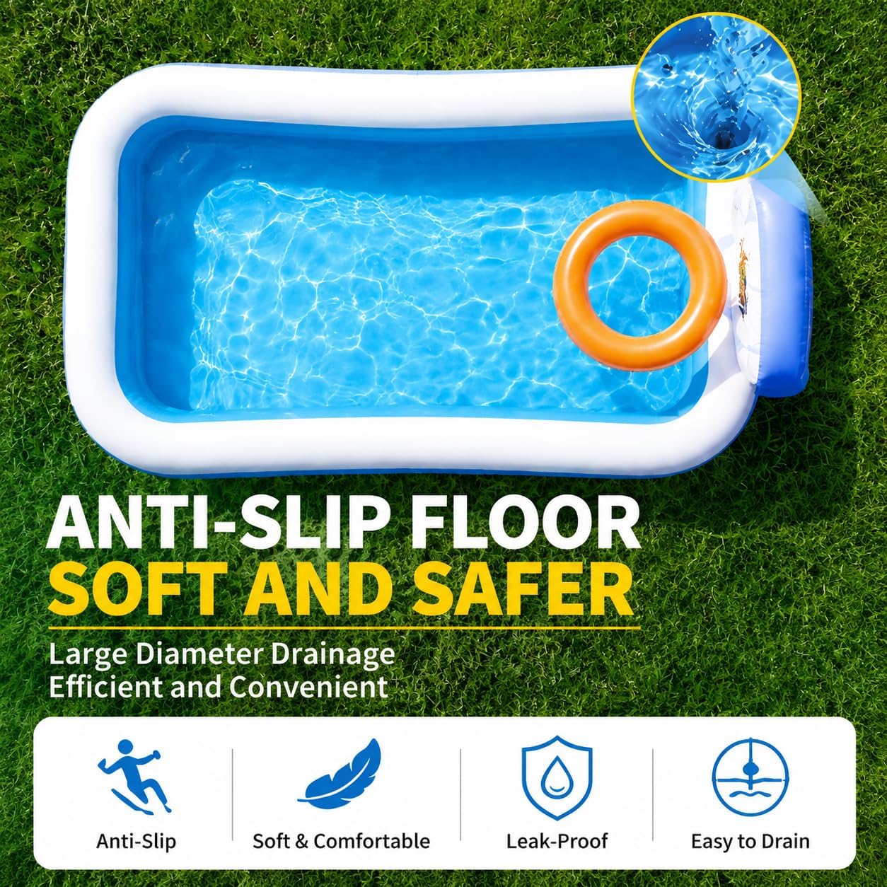 Inflatable Swimming Pool for Kids and Family Backyard Water Fun