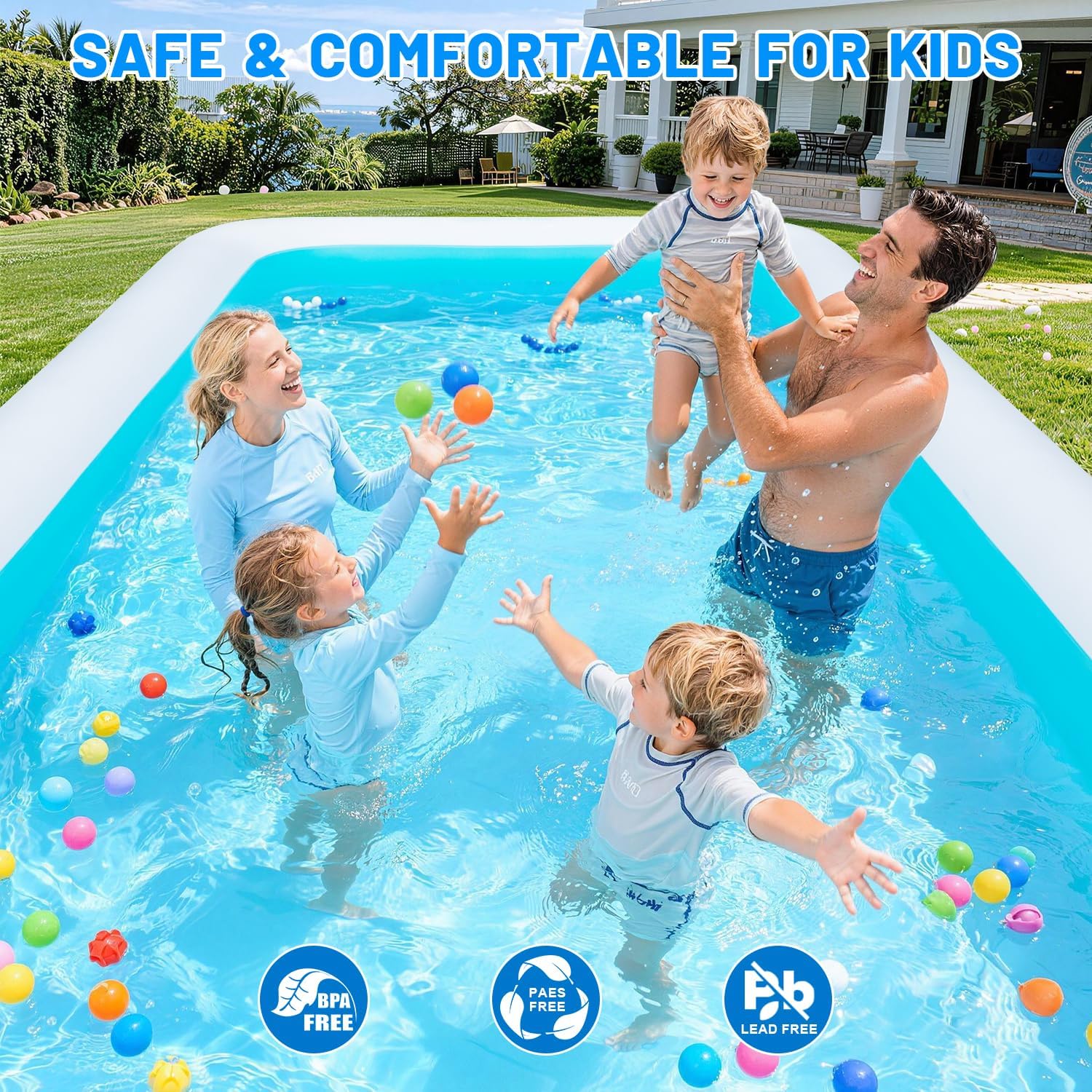 Extra Large Inflatable Swimming Pool – 165" x 76" x 22" Oversized Blow Up Pool for Adults, Big Family Backyard Pool with Pump, Thickened Kiddie Pool for Summer Water Party, Easy Set Up