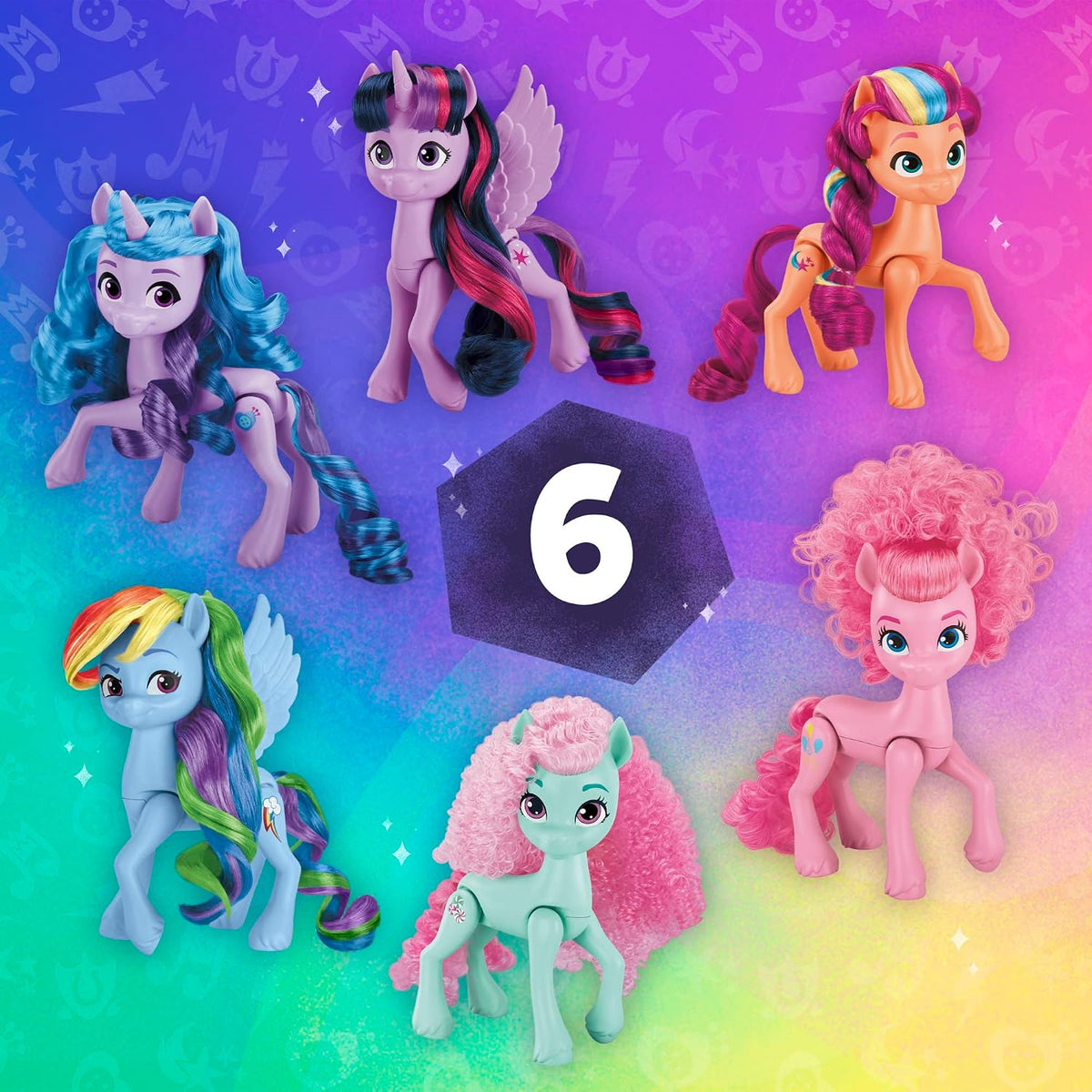 My Little Pony Dolls Rainbow Celebration, 6 Pony Figure Set, 5.5-Inch Dolls, Toys for 3 Year Old Girls and Boys, Unicorn Toys (Amazon Exclusive)