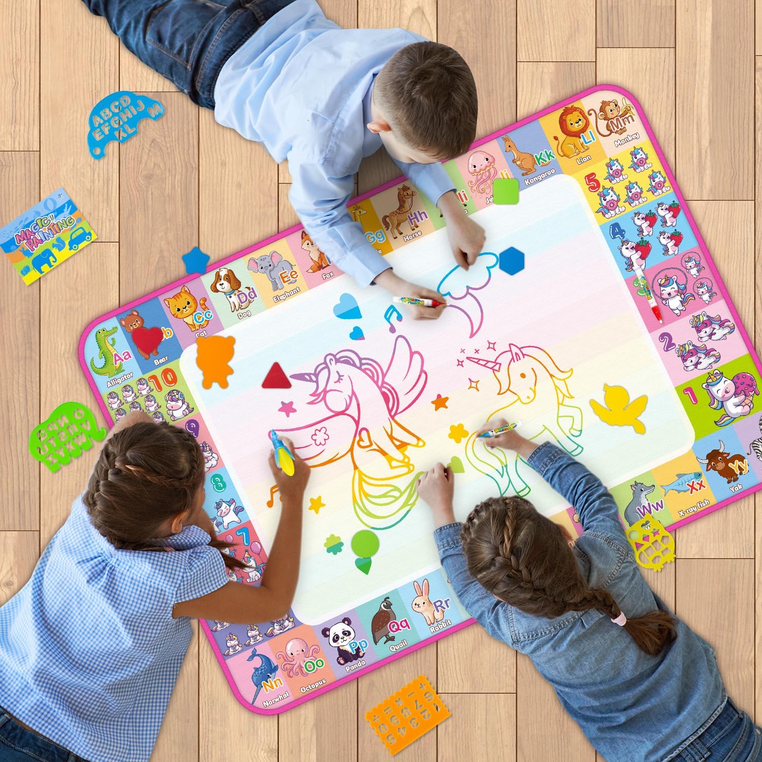 Water Doodle Mat, Kids Drawing Toys for 3 4 5 Year Old Boys Girls Gifts | Reusale Princess Color Mat, Mess-Free Coloring, Educational Doodle Toy, Toddlers Birthday Gifts for Age 3 4 5 6 7 8 Year Old