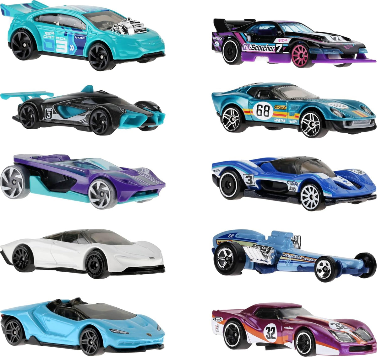 Hot Wheels 10-Pack of Toy Race Cars (Styles May Vary) | Set of 10 1:64 Scale Vehicles,Includes Hot Wheels Originals & Officially Licensed Cars
