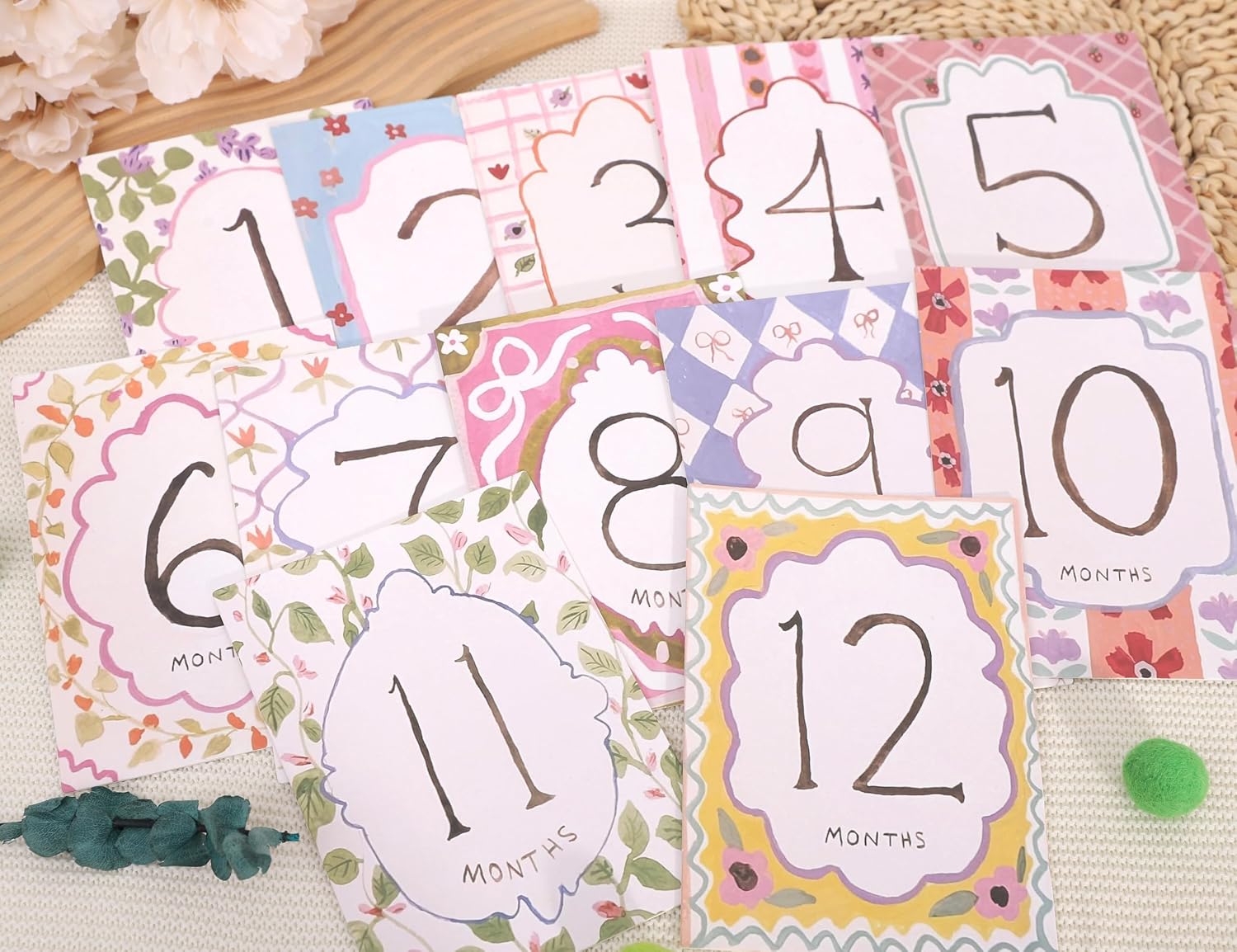 Baby Boy/Girl Monthly Milestone Cards,First Holiday,1st Year Month Photo | First Holiday Cards Baby Shower Newborn Photo Prop