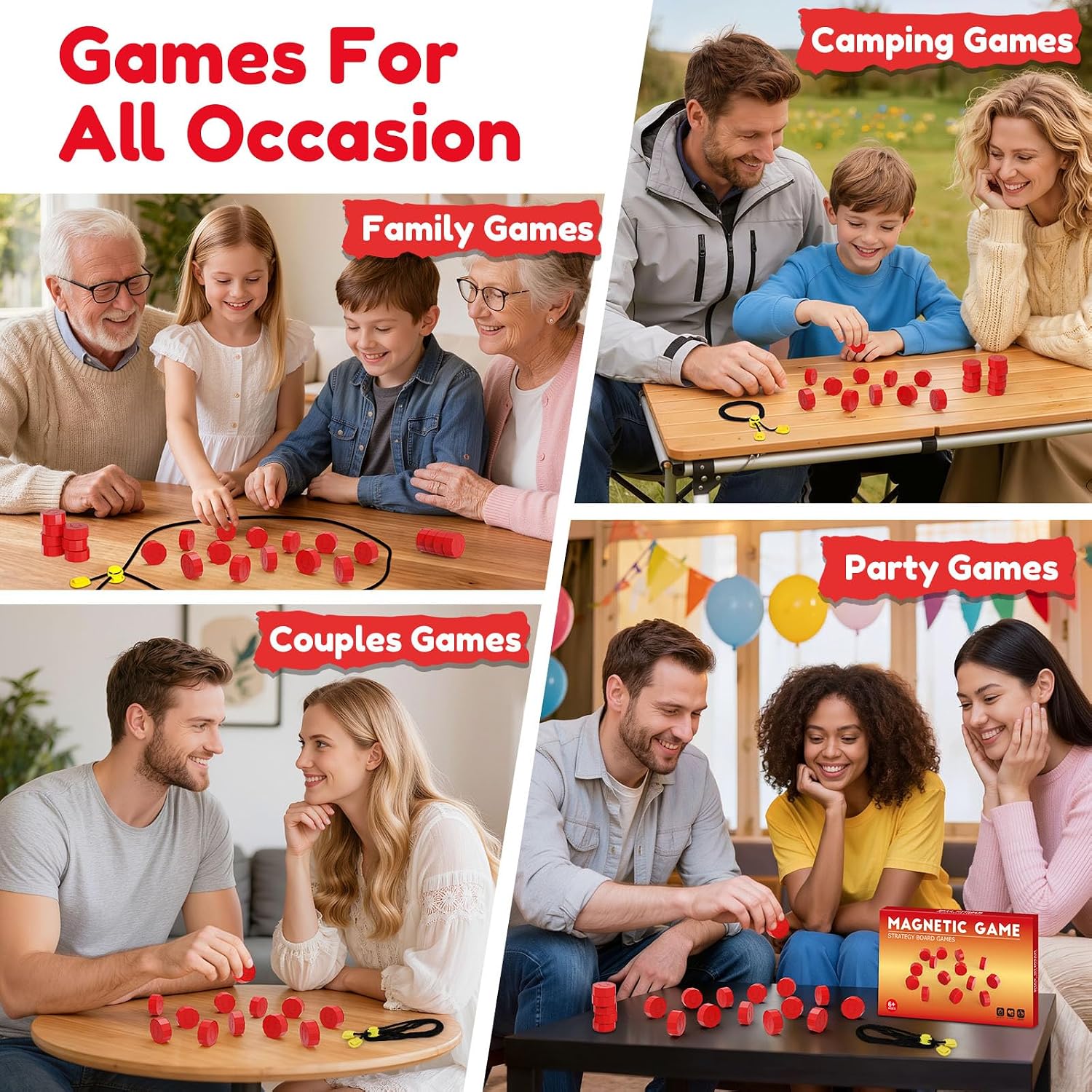 Magnet Game, Magnetic Game with String, Board Games for Adults and Kids 8-12, Portable Strategy Family Game for All Ages, Christmas Birthday Gifts for Kids, Fidget Toys for Family Travel & Game Night