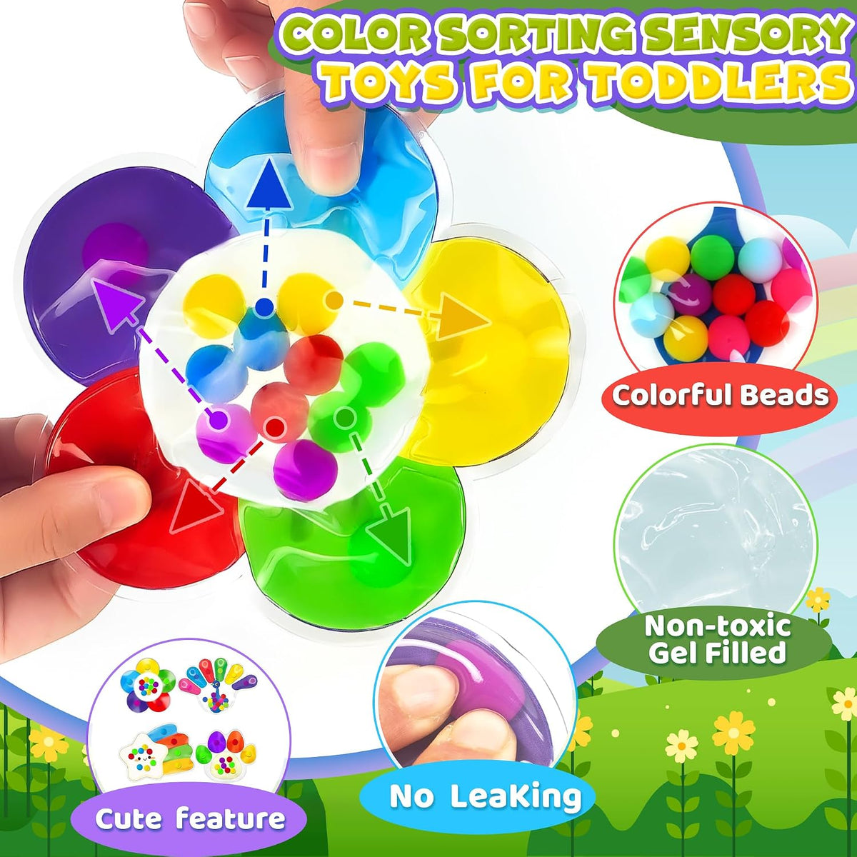 4PC Color Sorting Sensory Toys Fine Motor Skills for Toddler, Preschool Classroom Activities Autism Autistic Quiet Toys for Kids Calm Down Toy Travel Roadtrip Essentials for Kid Boy Girl Gift
