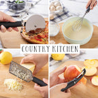Country Kitchen 6 Pc Essentials Kitchen Stainless Steel Gadget Set Black Gun Metal with Soft Touch White Handles for Cooking
