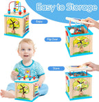 WOODMAM Wooden 7-in-1 Activity Cube, Montessori Toys for 1 2 Year Old | Baby Educational Developmental Toys, One Year Old Boy Girl Birthday Gifts, Bead Maze, Xylophone, Sorting & Stacking Board