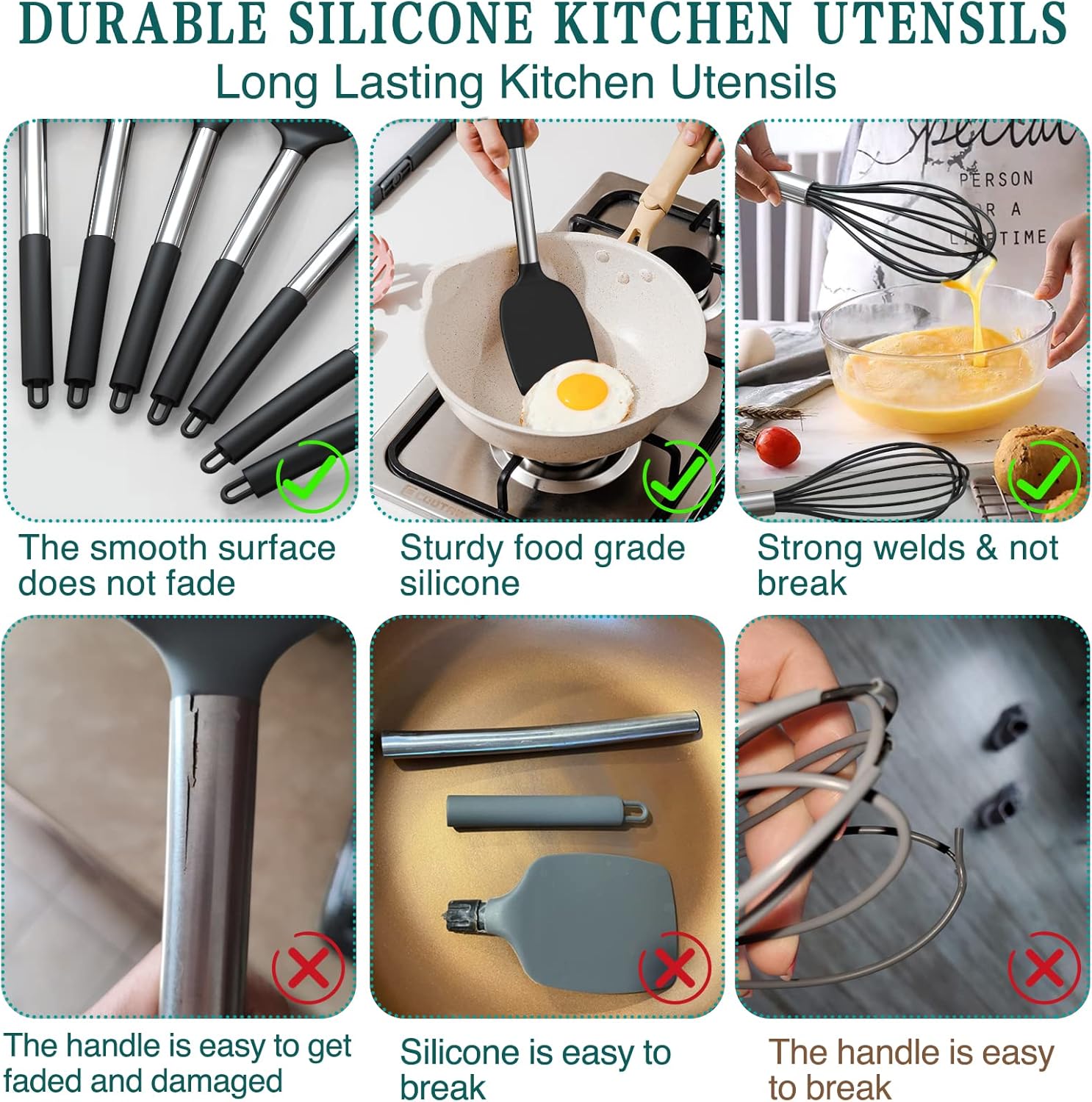 Stainless Steel Kitchen Cooking Utensil Set, Umite Chef 15 pcs Cooking Utensils - Nonstick Kitchen Utensils Cookware Set Spatula Set -Kitchen Gadgets Utensils Set, Kitchen Tools Gift