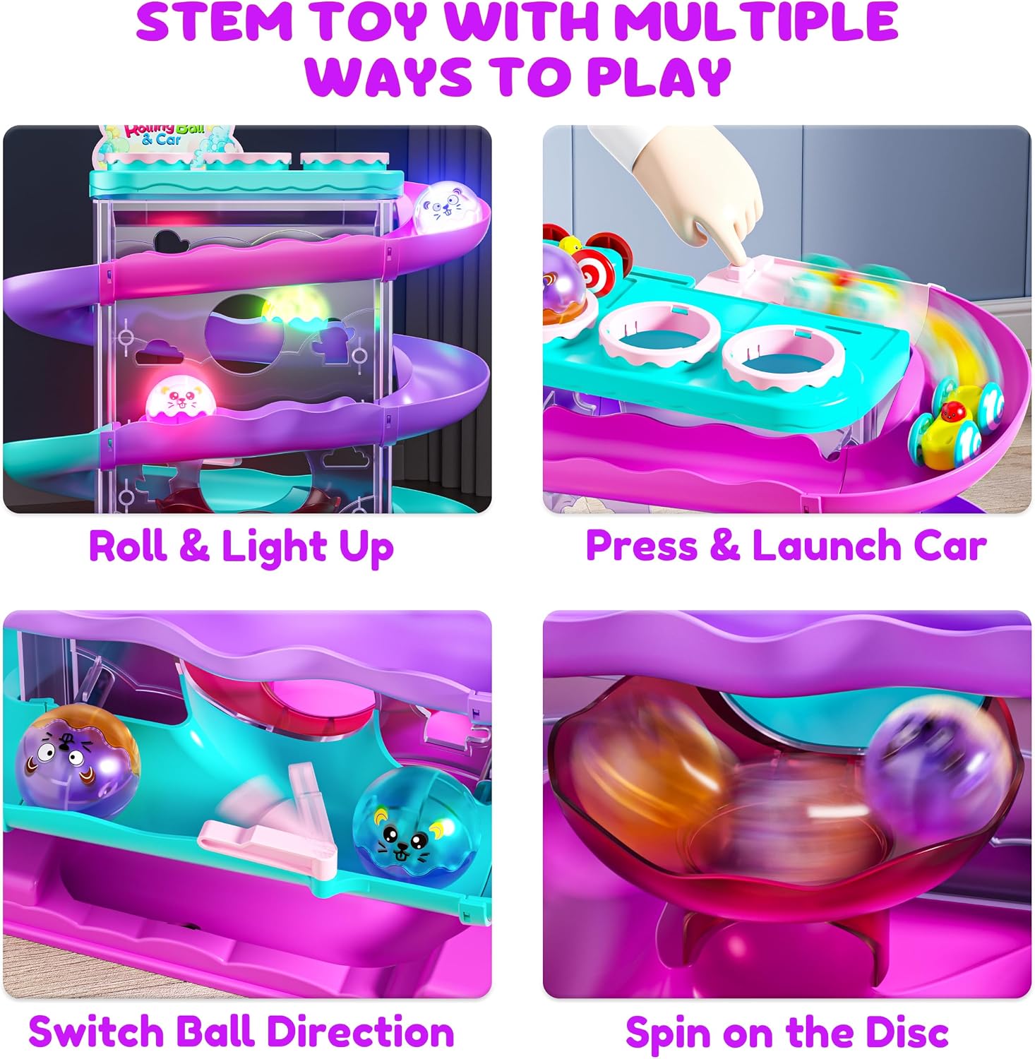 2-in-1 Ball Drop & Car Ramp Race Track Montessori Toy for Toddlers Ages 1-5 | Hammer Rolling Ball, Launch and Race Car-Cause and Effect Sensory STEM Learning Toys for 1-5 Year Old Boys & Girls