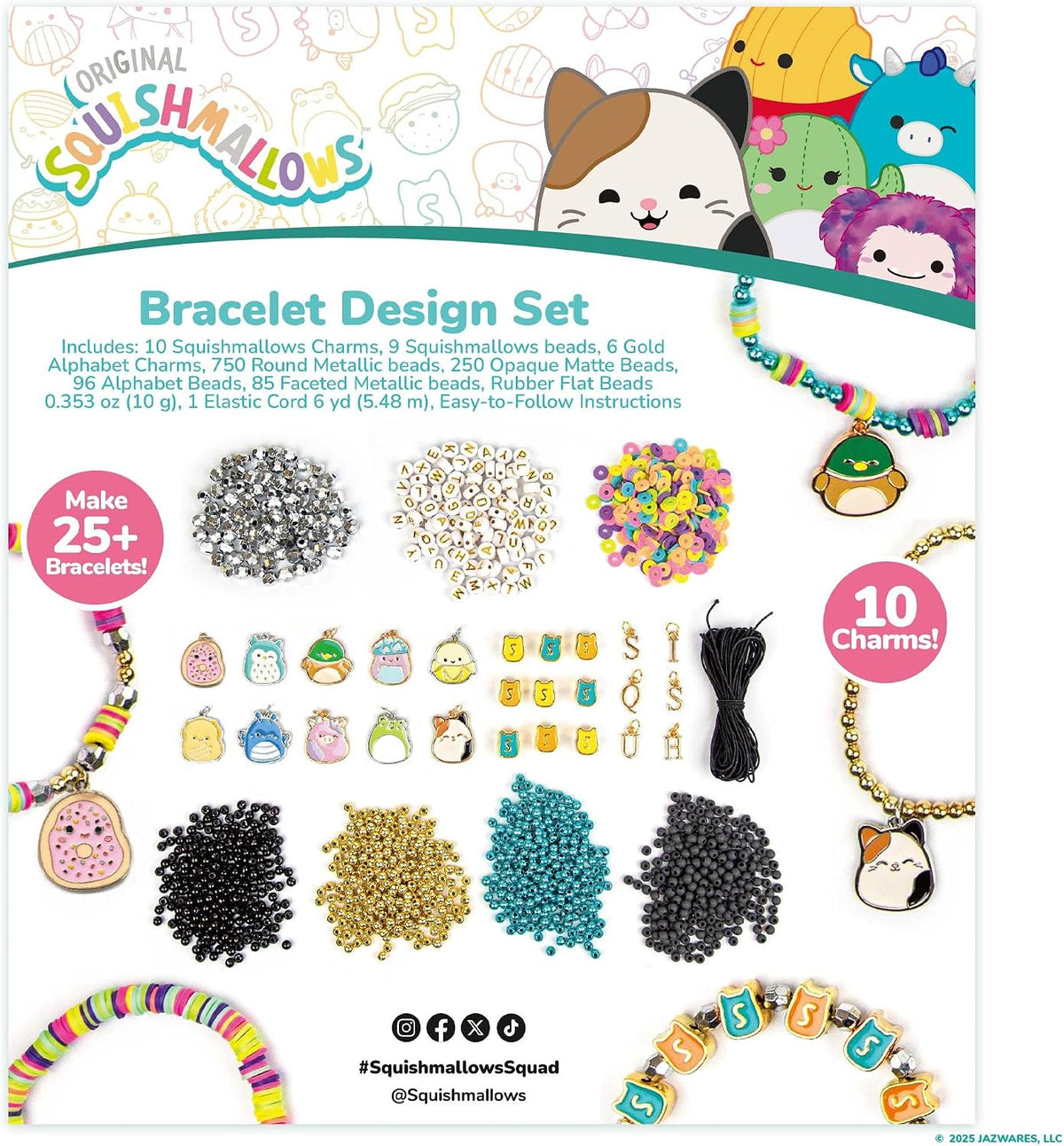Horizon Group USA Jewelry Making Kit, Squishmallows Bracelets | Bracelet and Accessories Design Set, Cute DIY Beading and Jewelry, Includes String, Beads, and Charms,