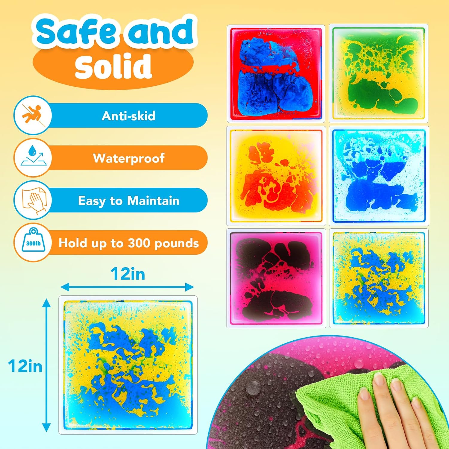 Sensory Floor Tiles for Kids Toddlers: 6 Pack Liquid Play Mats, 12"x12" Squares Autism Sensory Puzzle Pad, Lava Tiles Games Dance Step Pads, Preschool Classroom Montessori Gross Motor Daycare Toys