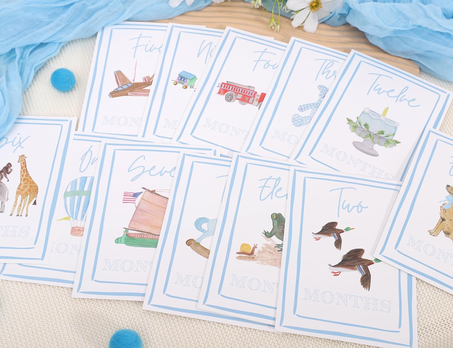 Boy Watercolor Milestone Cards,My First Monthly Milestone Cards