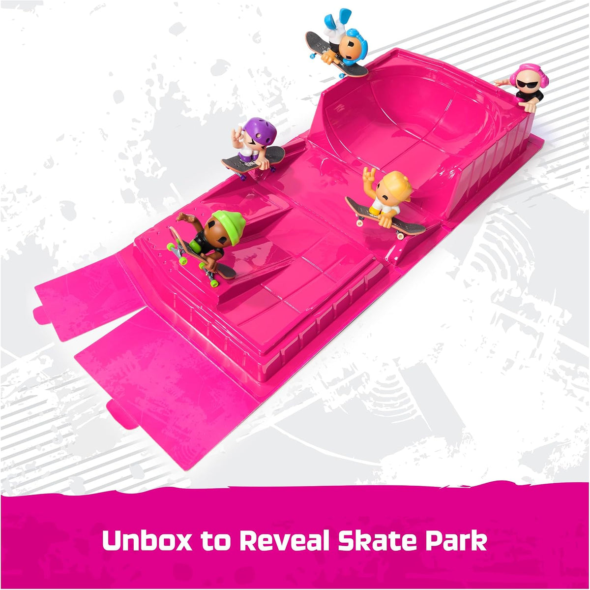 TECH DECK SK8 Crew Fun Box Transforming Skate Park Playset | Portable Box with Ramps & Rails, Includes 4 Fingerboards & 5 SK8 Crew Figures, Toy Skateboard Playset Gifts for Kids Ages 5+