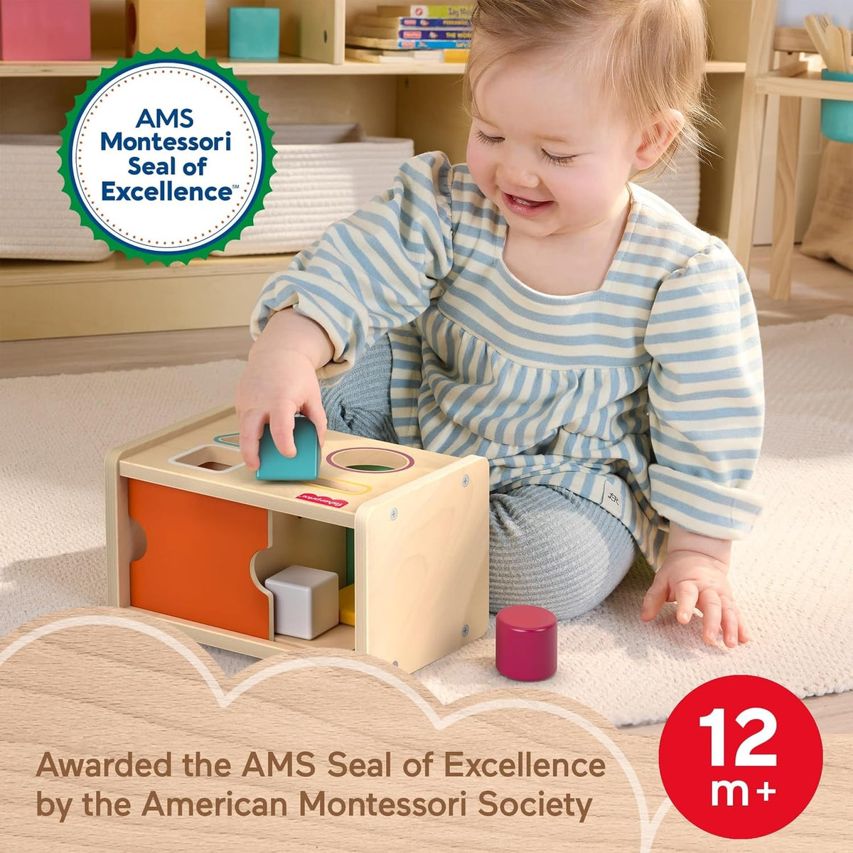 Fisher-Price Wood Montessori Object Permanence Box Learning Activity