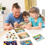 Wooden Educational Jigsaw Puzzles for Preschool Kids Ages 3-5, 4-Pack with 20 Pieces Dinosaur, Space, Transportation Wood Puzzles Set, Kids Brain Teaser Toys, Gifts for Boys Girls Ages 3 4 5 6
