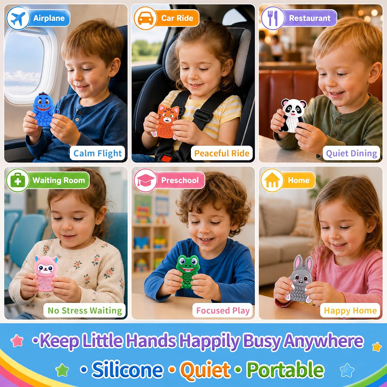 12 Pack Animal Sensory Toys for Kids Toddlers, Textured Silicone Fidget Toys, Quiet Travel Toys for Airplane, Car Rides, Preschool & Home Sensory Play, Classroom Calm Corner Toys