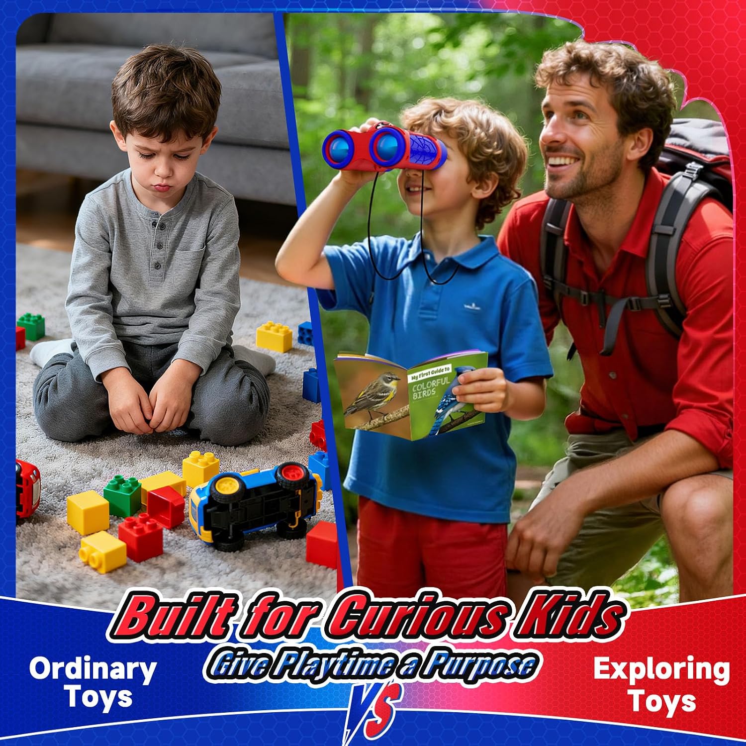 Boy Toys Age 3-12,Binoculars for Kids with Bird Watching Manual&Compass | Outdoor Camping Backyard Toddler Toys,3 4 5 6 7 8 9 10 11 12 Year Old Xmas Birthday Gifts,3-4 4-6 6-8 8-12 Year Old Kids Gift