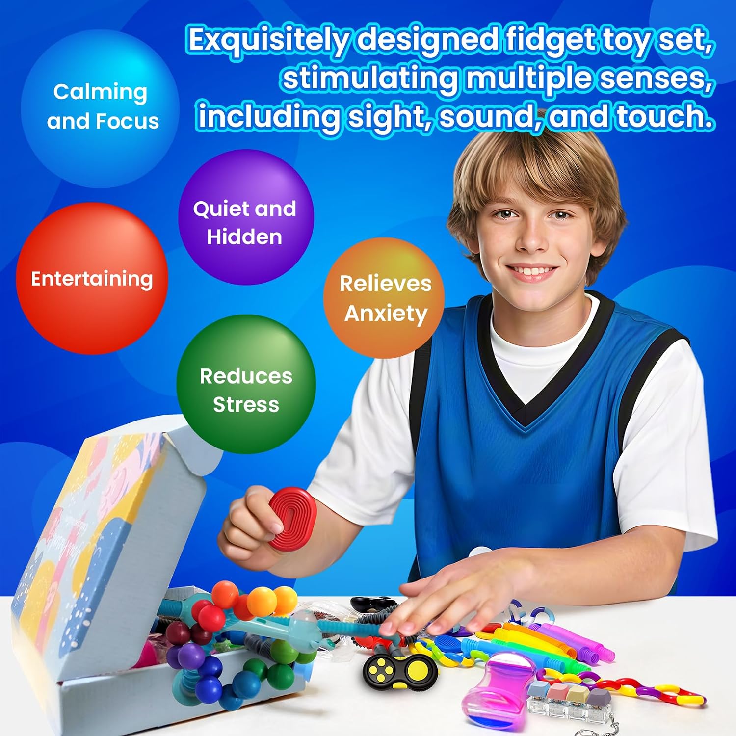 Sensory Toys 25 Pack with Visual Auditory Tactile Fidget Toys for Kids Adults Autism ADHD, Focus Calming Set for Classroom Calm Down Corner Office Desk, Travel Party Favors Gifts