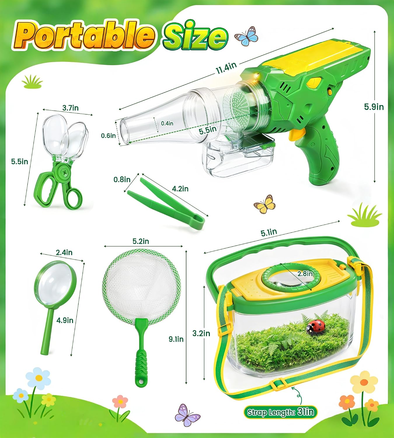 Bug Catcher for Kids Age 3-12, Bug Vacuum Catching Kit with Bug Collector | Butterfly Net Magnifying Glass Bugs Grabber Insect Catcher Tweezers, Outdoor Explorer Toys Gift for Kids