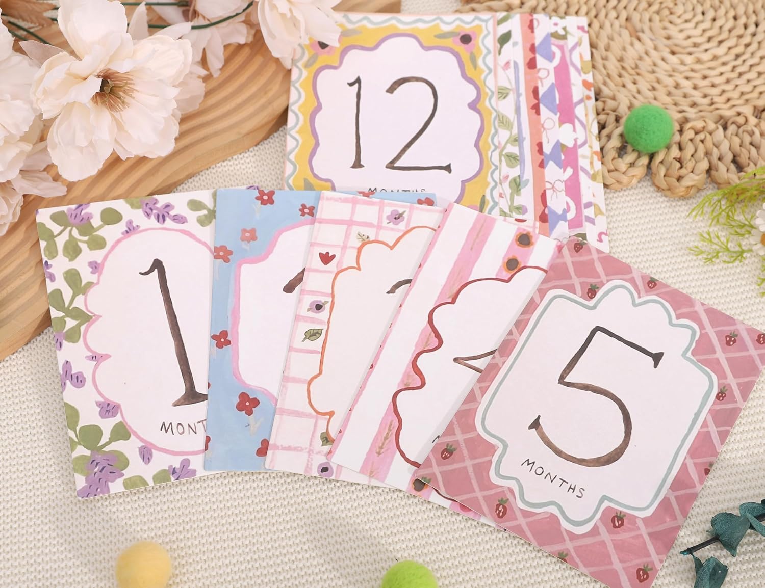 Baby Boy/Girl Monthly Milestone Cards,First Holiday,1st Year Month Photo | First Holiday Cards Baby Shower Newborn Photo Prop