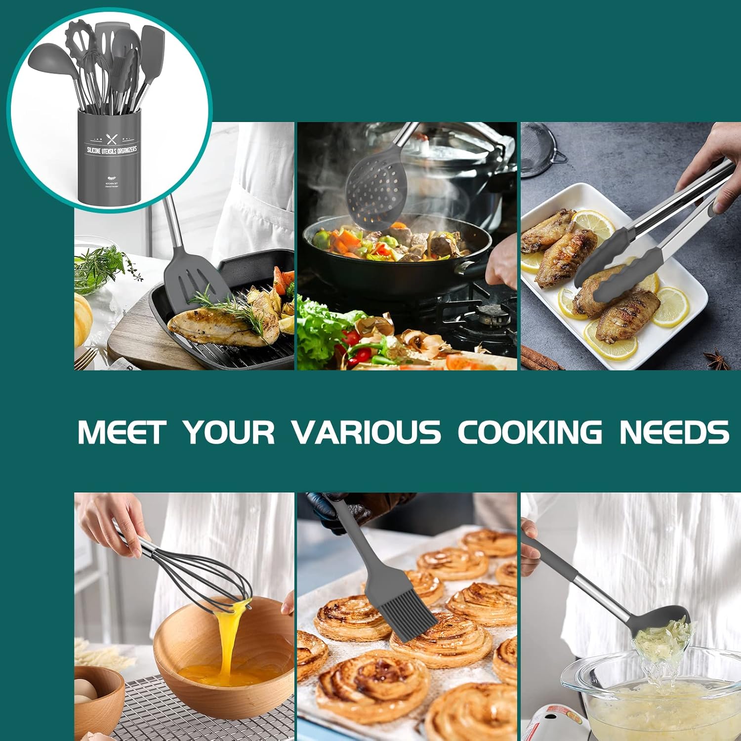 Stainless Steel Kitchen Cooking Utensil Set, Umite Chef 15 pcs Cooking Utensils - Nonstick Kitchen Utensils Cookware Set Spatula Set -Kitchen Gadgets Utensils Set, Kitchen Tools Gift
