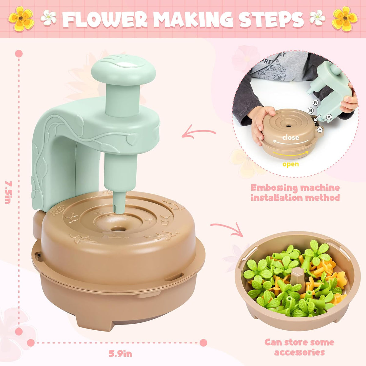 DIY Fabric Flower Bouquet Craft Kit, Educational Toy Gift Girls Toddlers 4+ | Flowers Market Toy for Kids, Build Your Flower Bouquet, Arts & Crafts for 4+ Year Toddler Girl