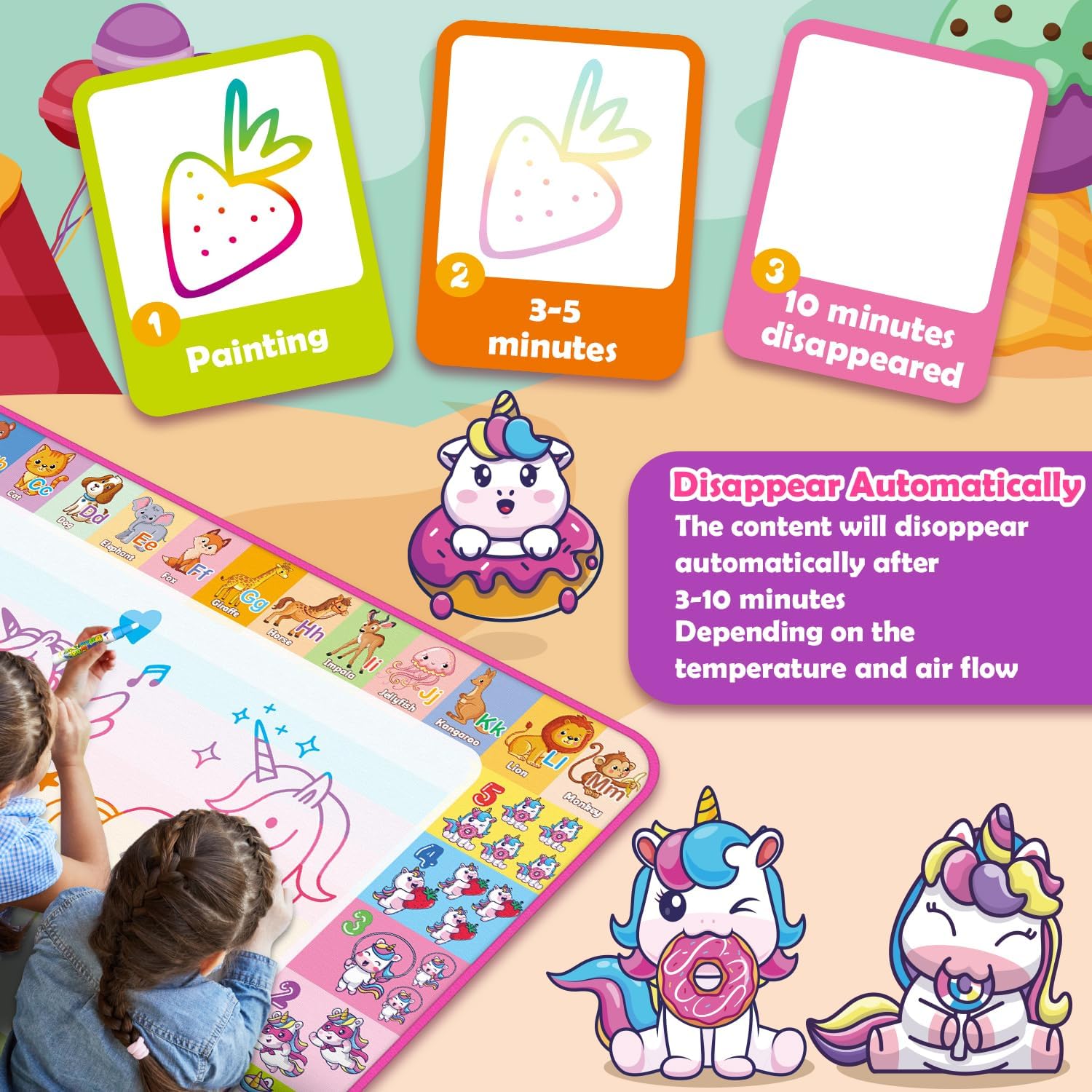 Water Doodle Mat, Kids Drawing Toys for 3 4 5 Year Old Boys Girls Gifts | Reusale Princess Color Mat, Mess-Free Coloring, Educational Doodle Toy, Toddlers Birthday Gifts for Age 3 4 5 6 7 8 Year Old