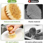 Bamboo Dish Brush,Sisal Brush with Scraper,1Pack with Ceramic Holder | Vegetable Brush,Wooden Dishwashing Brush for Cleaning Dishes/Pans/Pots,Built-in Scraper,Natural Sisal Bristles