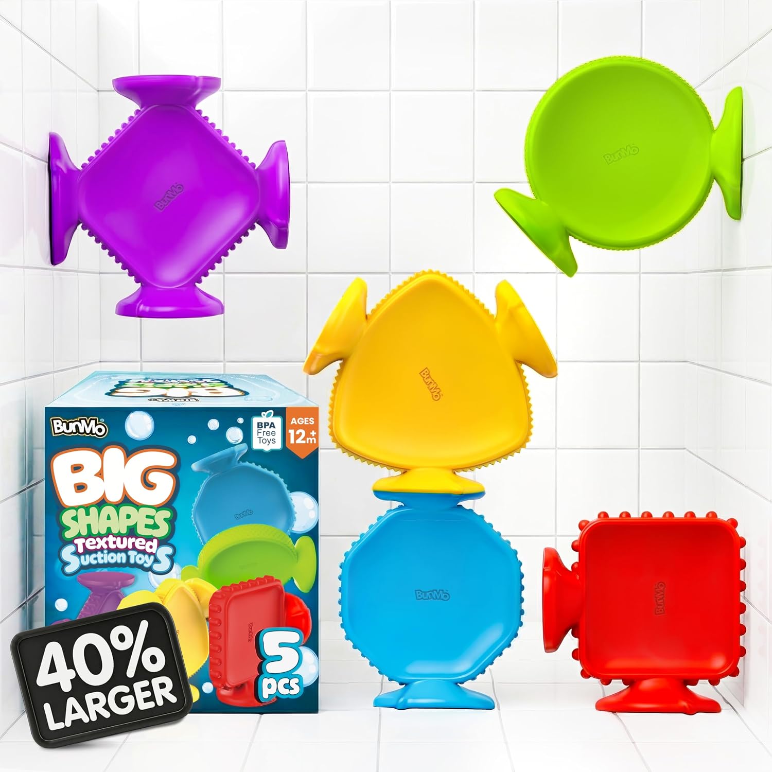 BUNMO Bath Toys for Toddlers - Connect, Build, Create - Suction Bathtub Toys - Hours of Fun & Creativity - Fine Motor Skills - Stimulating Sensory Toys - Babies Ages 1+ 2, 3 - Extra Large 10 Pack