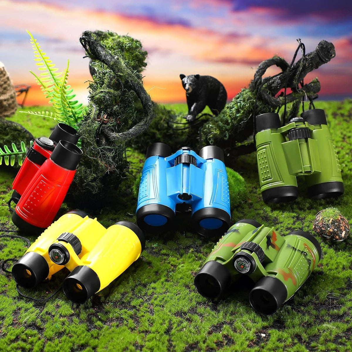 25 Pack Kids Binoculars with Compass Assorted Color | for Kids 6 Years, Neck String, Camping Adventure, Outdoor Exploration, Party Favor, Educational Gift