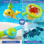 TOY Life Magnetic Fishing Bath Toy Set for Toddlers, Ages 1-3 | 7 pieces, wind-up swimmers, fishing pole and net, mold-free sealed design, fine motor play, bathtub or water table