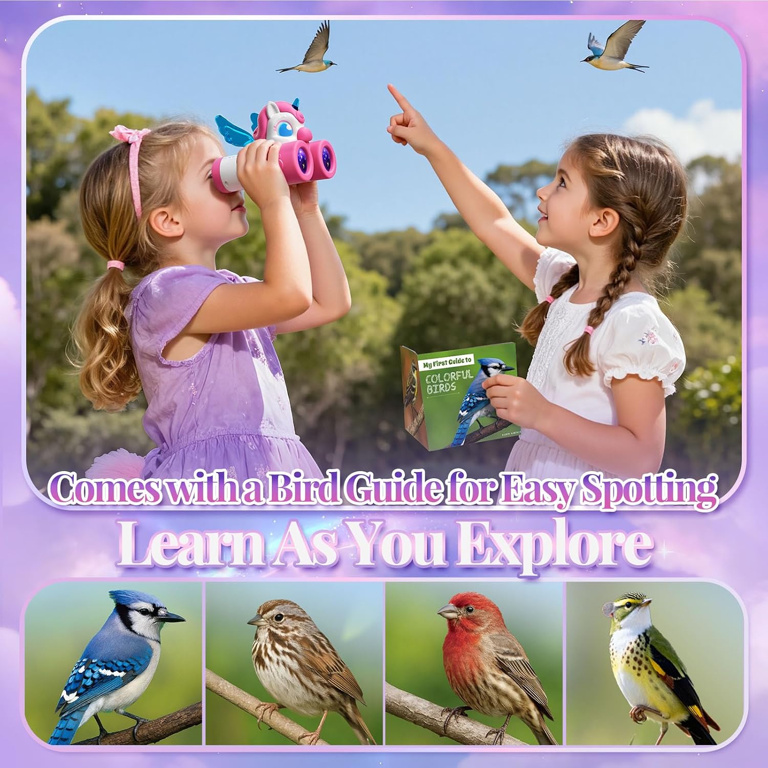 Unicorn Toys for Girls Age 3-12,Cute Heart & Wings Design Kids Binoculars with Bird Watching Manual,Toddler Toys,Kids Stocking Stuffers,3 4 5 6 7 8 9 10 11 12 Year Old Girl Christmas Birthday Gifts
