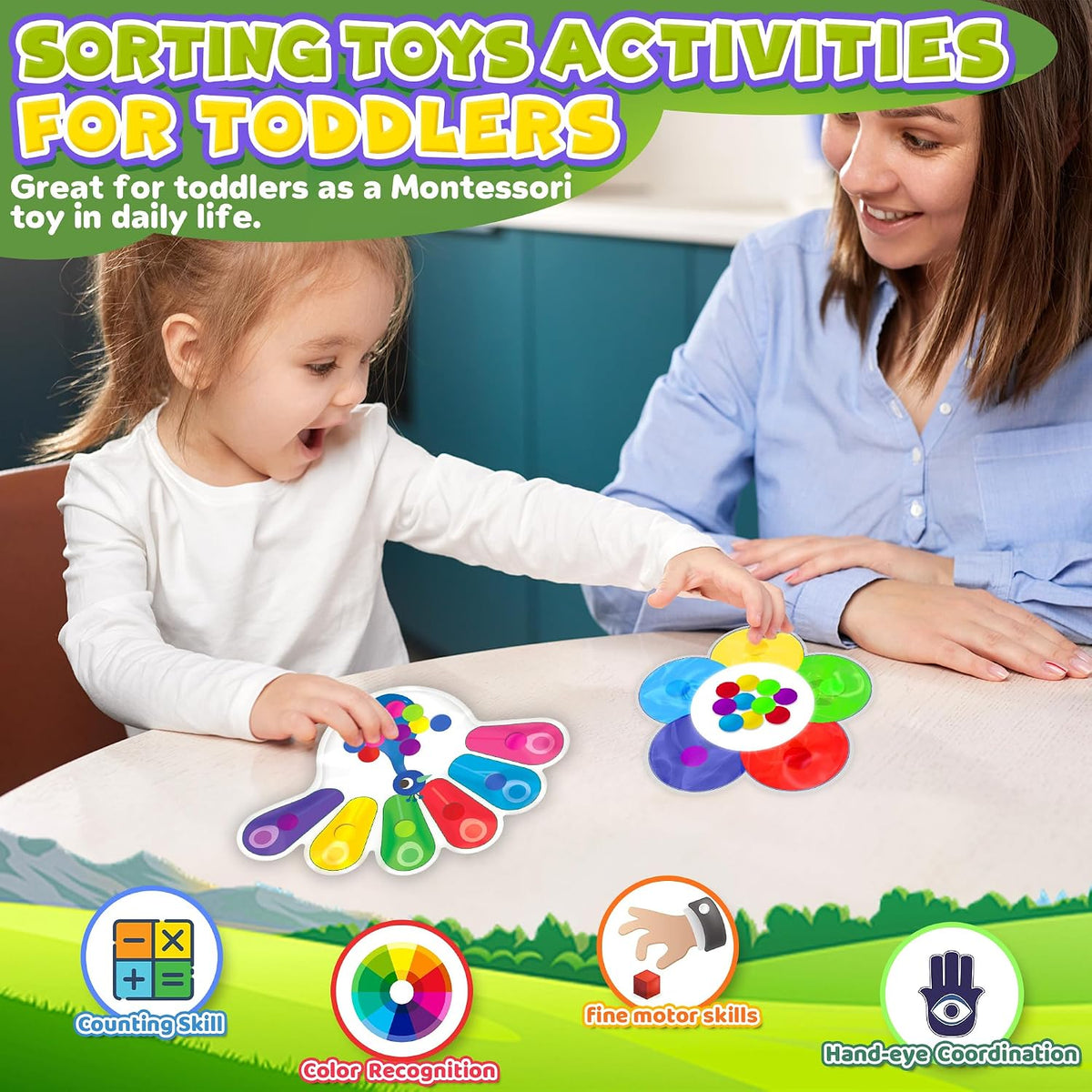 4PC Color Sorting Sensory Toys Fine Motor Skills for Toddler, Preschool Classroom Activities Autism Autistic Quiet Toys for Kids Calm Down Toy Travel Roadtrip Essentials for Kid Boy Girl Gift