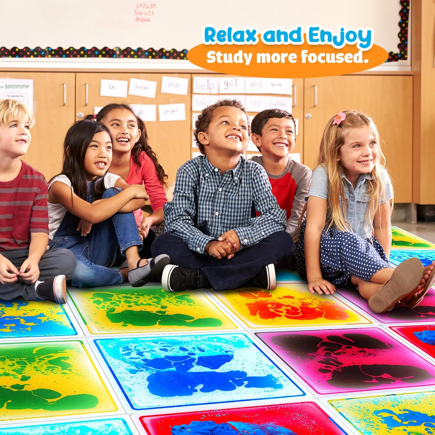 Sensory Floor Tiles for Kids Toddlers: 6 Pack Liquid Play Mats, 12"x12" Squares Autism Sensory Puzzle Pad, Lava Tiles Games Dance Step Pads, Preschool Classroom Montessori Gross Motor Daycare Toys