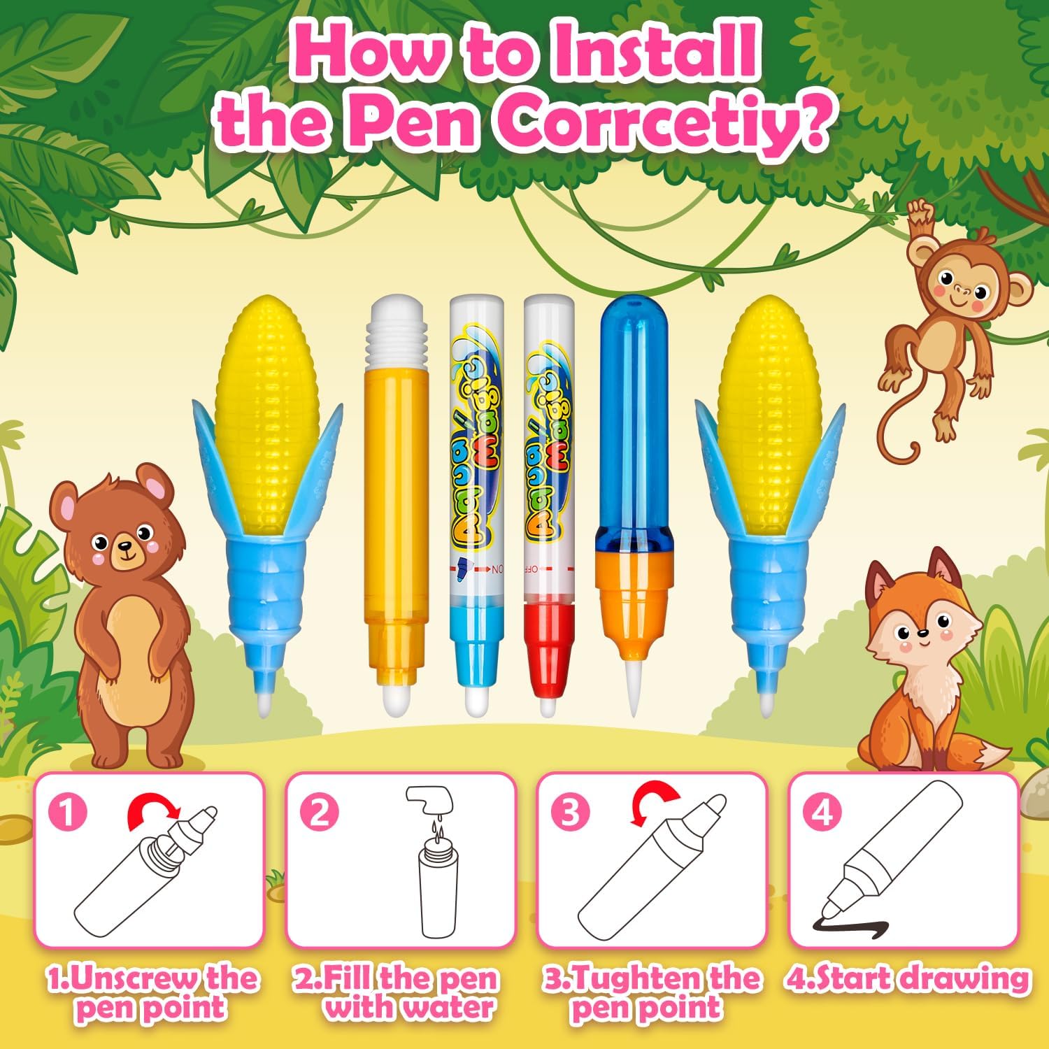 Water Doodle Mat, Kids Drawing Toys for 3 4 5 Year Old Boys Girls Gifts | Reusale Princess Color Mat, Mess-Free Coloring, Educational Doodle Toy, Toddlers Birthday Gifts for Age 3 4 5 6 7 8 Year Old