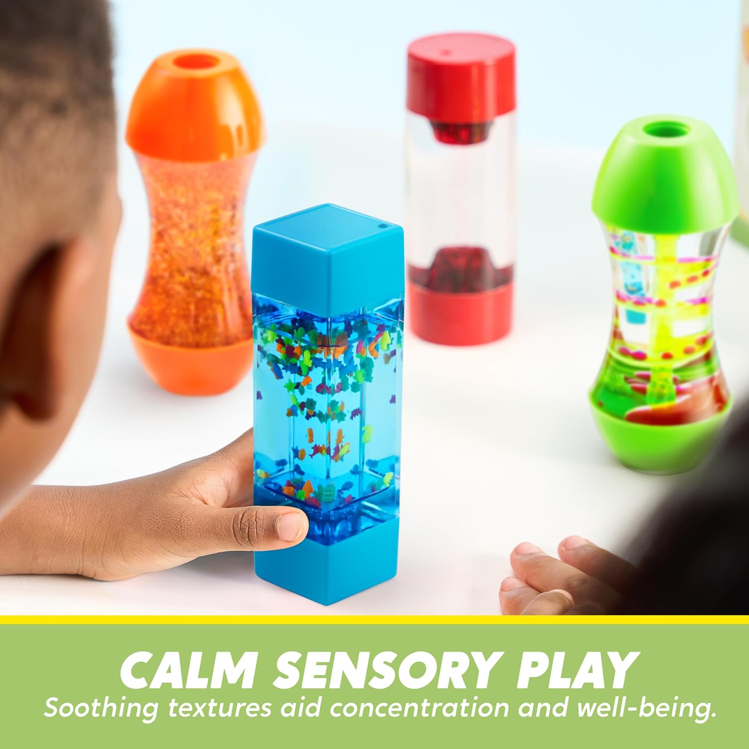 JOYIN 4-Pack Fidget Tubes for Kids, Sensory Tubes, Stress Relief Toy, Speech Therapy, Calming Toys for Children with Autism, Calm Down Corner Classroom Supplies, Back to School Gifts for Students