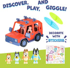 Bluey Heeler 4WD Family Toddler Toy Car, Pretend Play Toys, 4 Figures | Surfboards and sticker sheet, Bluey toy playset for kids ages 3+, Bluey and Bingo toys