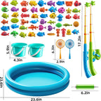NIPLOOOW Pool Fishing Toys Games, Water Table Bathtub Toy with Inflatable Pool Pole Rod Net Plastic Floating Fish, Birthday Gifts for Kids Age 3 4 5 6 Year Old,Kids Outdoor Toys