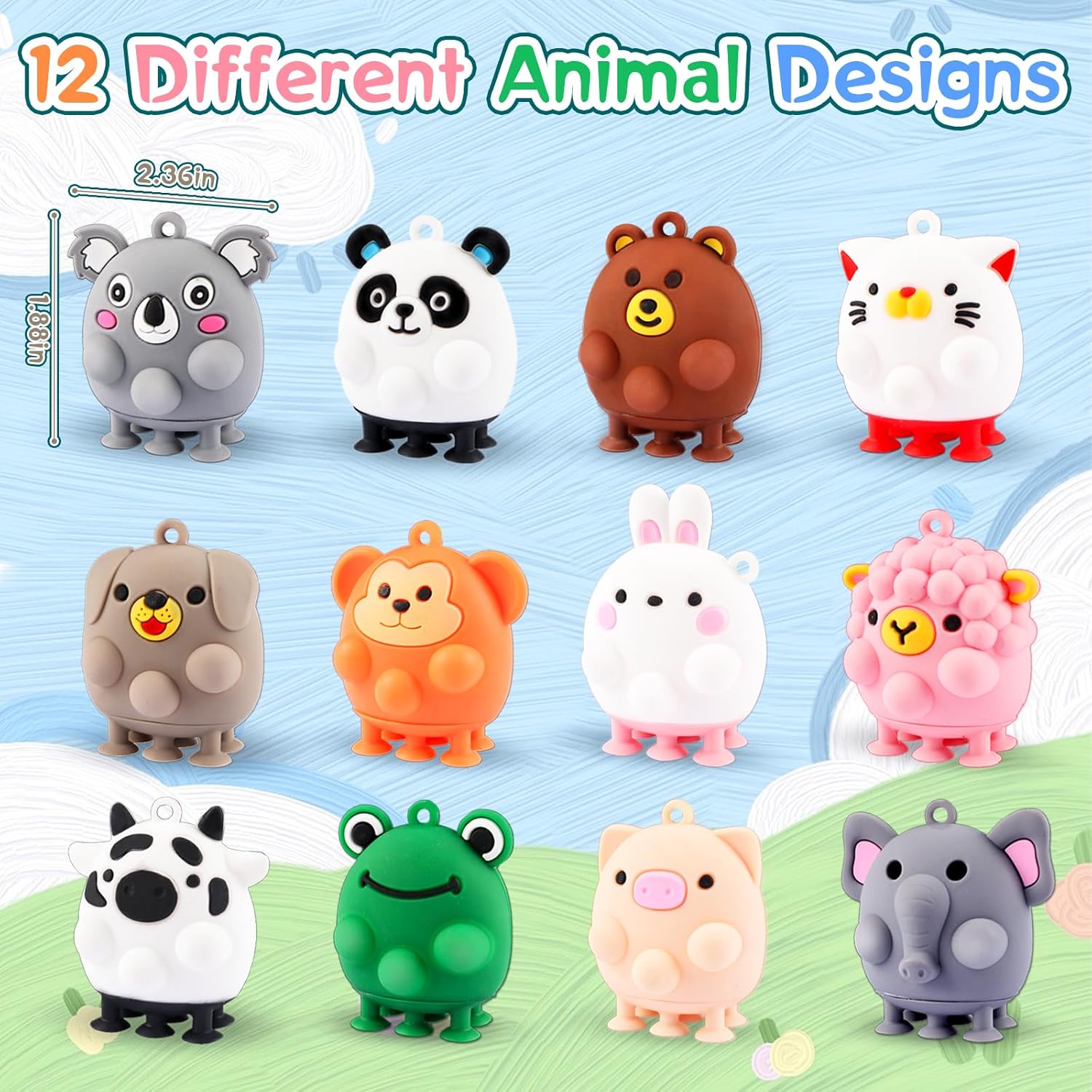 12 PCS Animal Pop Suction Fidgets Toys, Travel Toys for Airplane Car Activities Essential, Party Favors for Kids, Goodie Bags Stuffers for Kids, Bath Toys, Birthday Gifts for Boy Girls