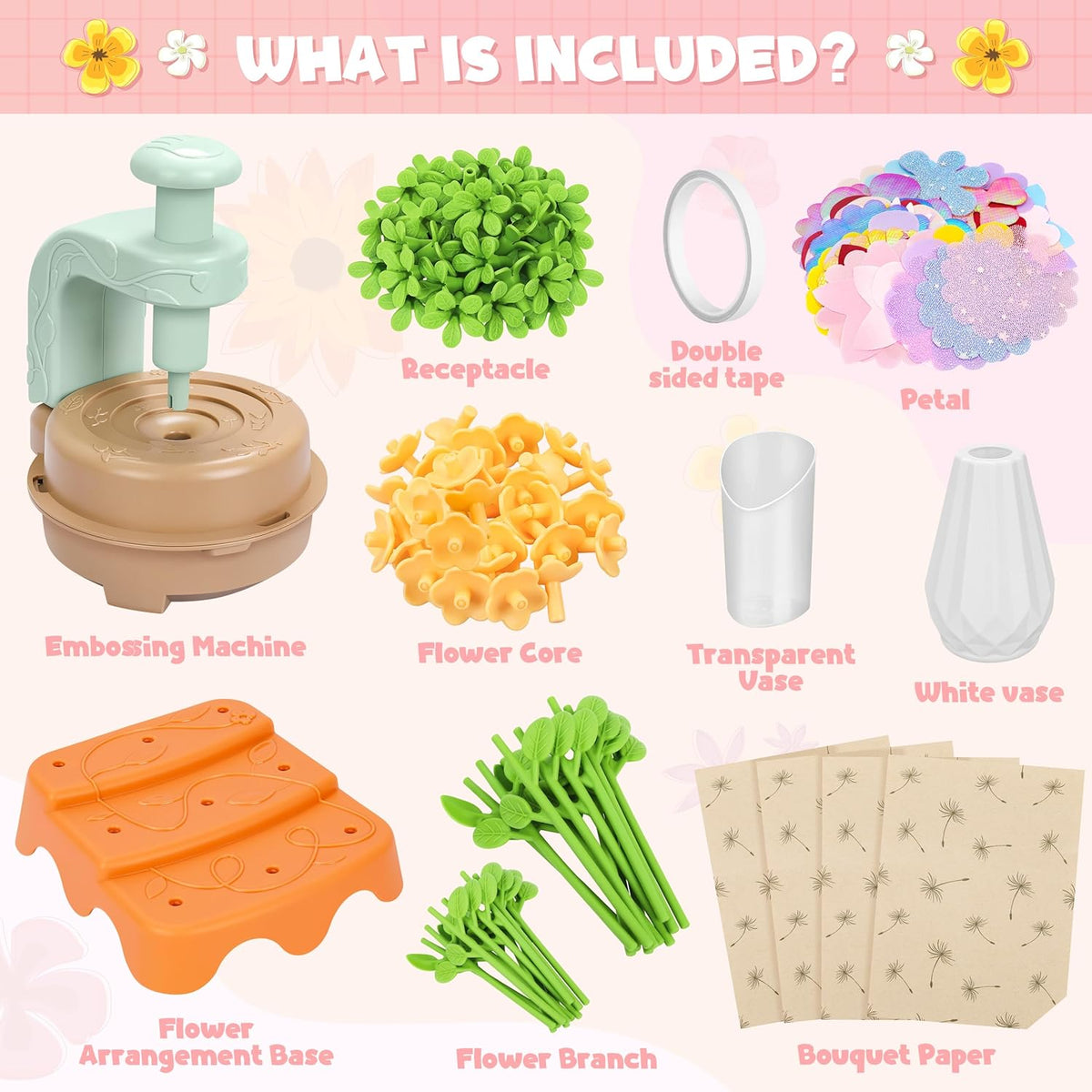 DIY Fabric Flower Bouquet Craft Kit, Educational Toy Gift Girls Toddlers 4+ | Flowers Market Toy for Kids, Build Your Flower Bouquet, Arts & Crafts for 4+ Year Toddler Girl