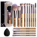 Travel Makeup Brush Set with Case & Sponge for Foundation Powder Blush 14 | Soft Synthetic Brush Kit for Women Beginners & Travelers & Eyeshadow